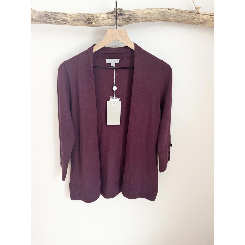 Evolution by Stitch Fix Burgundy 3/4 Sleeve Open Front‎ Cardigan Sweater S